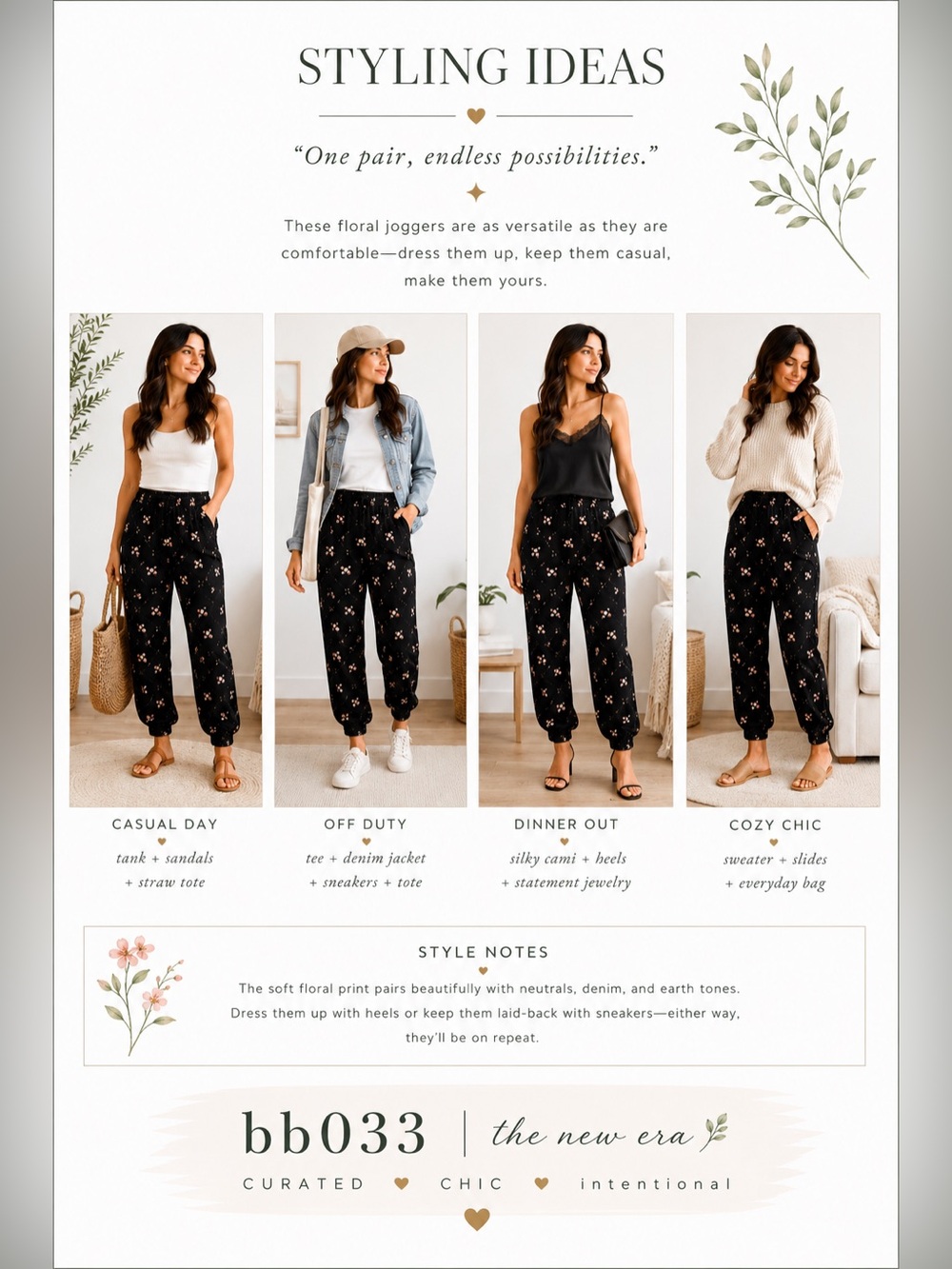 14th & Union Black Floral Jogger Pants | Floral Print | Side Pockets | Size L - Picture 8 of 8
